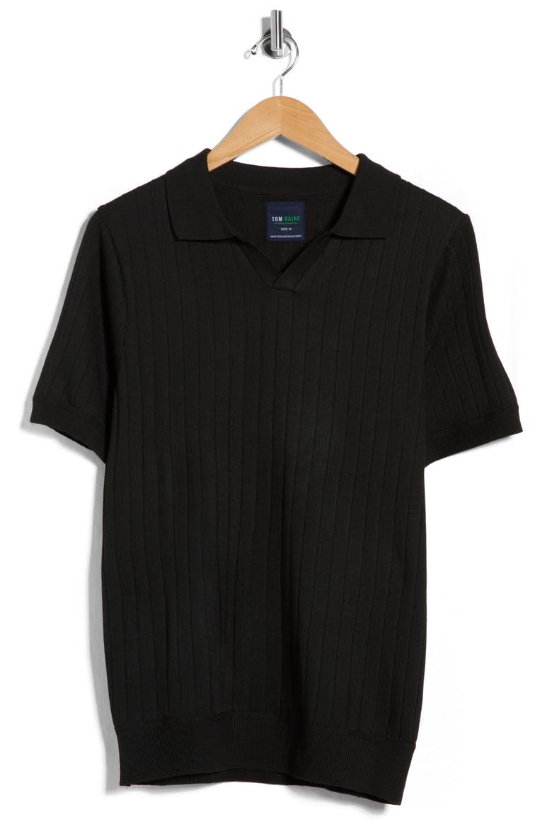 Rib Polo Sweater, Alternate, color, BLACK
