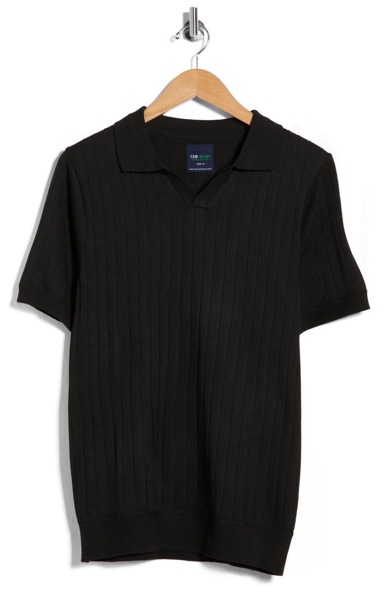TOM BAINE Rib Polo Sweater, Main, color, Black