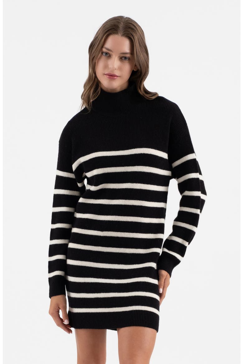 Stripe Long Sleeve Sweater Dress, Alternate, color, BLACK