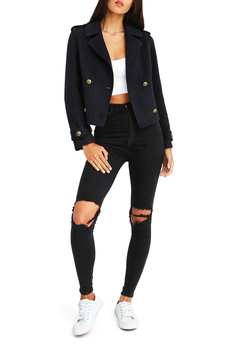 Better Off Military Wool Blend Crop Peacoat, Alternate, color, NAVY