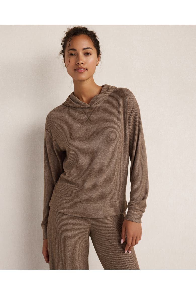 Resti Brushed Rib Knit Hoodie, Main, color, Deep Mocha