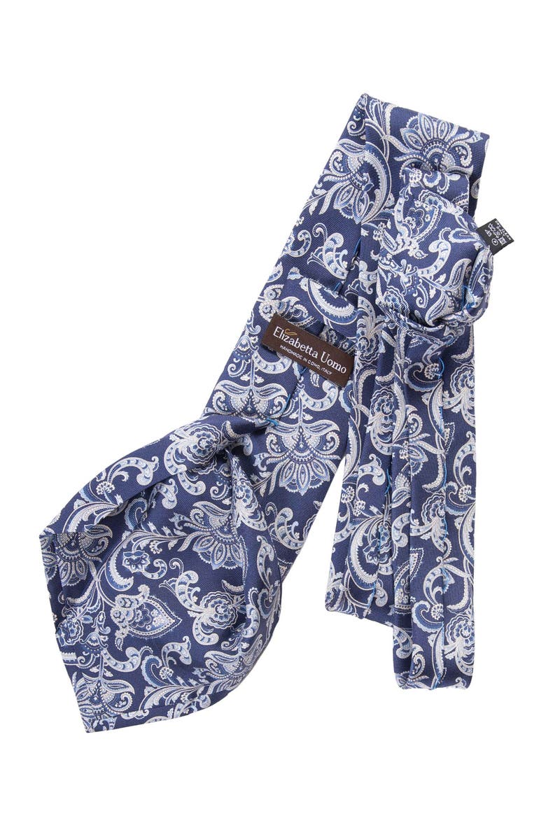 Elizabetta Novara - Extra Long Printed Silk Tie for Men, Alternate, color, Navy