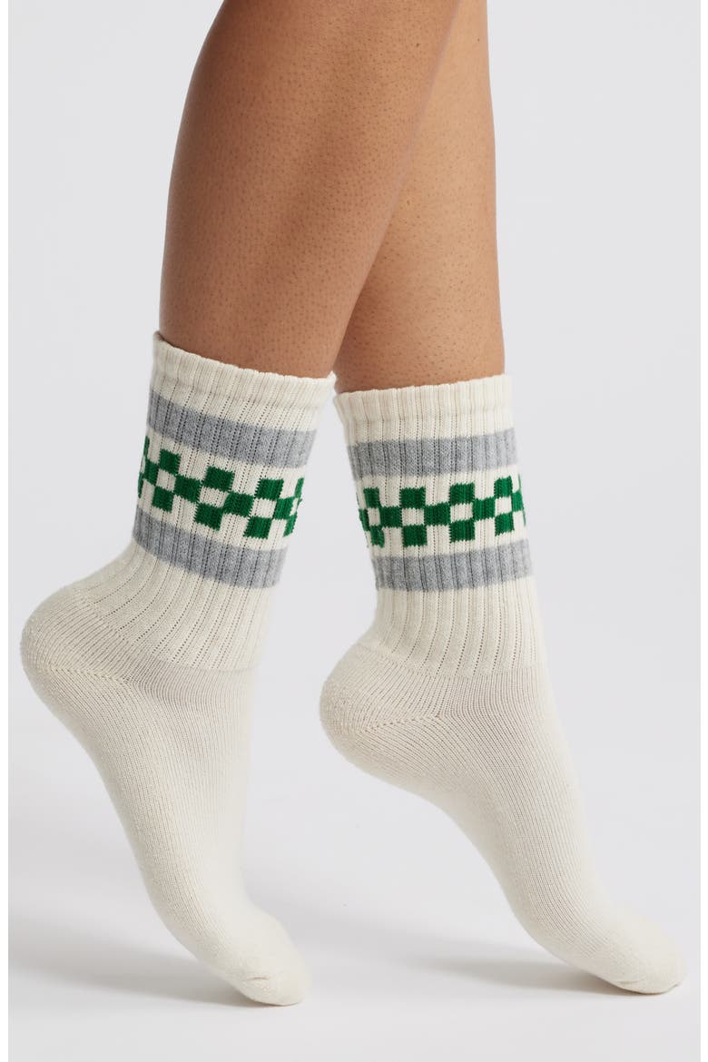 The Check Retro Stripe Crew Socks, Main, color, KELLY/ GREY