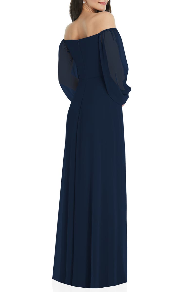 Dessy Collection Convertible Neck Long Sleeve Chiffon Gown, Alternate, color, Midnight Navy