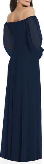 Convertible Neck Long Sleeve Chiffon Gown
