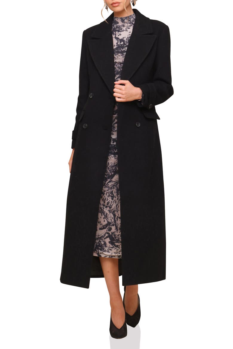 Padded Shoulder Longline Coat, Alternate, color, BLACK