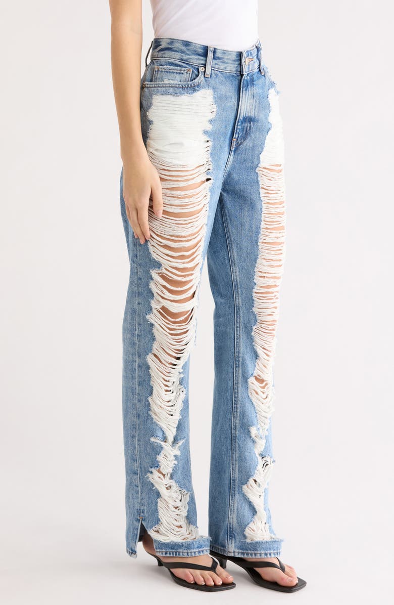 Good American The Khloé High Waist Ripped Denim Straight Leg Jeans, Alternate, color, Indigo1092