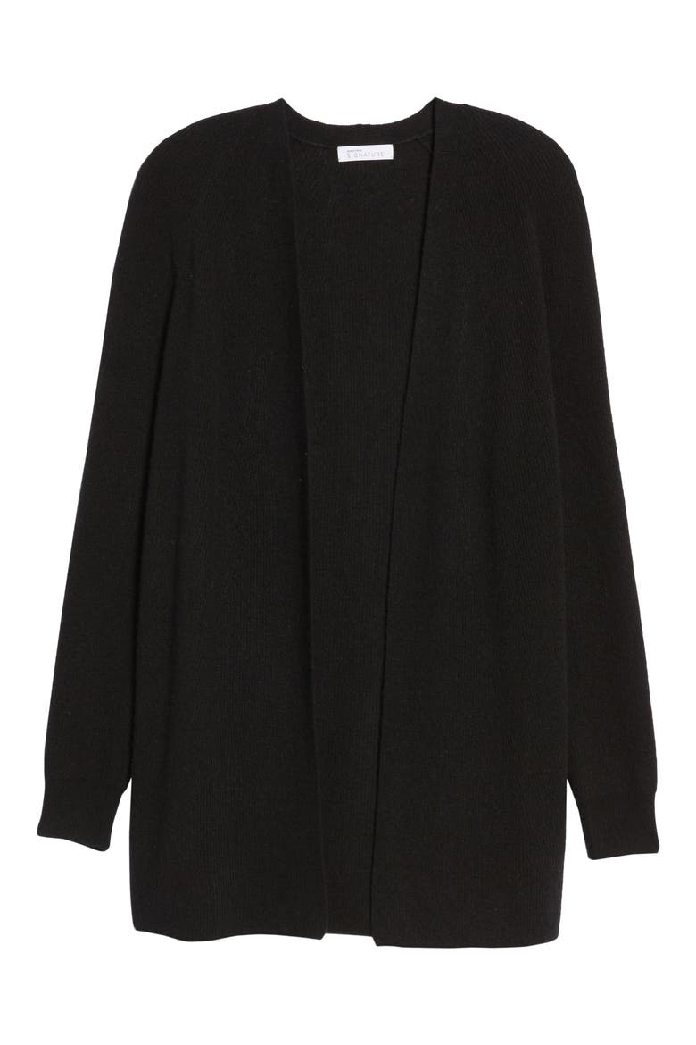 Side Button Cashmere Cardigan, Alternate, color, BLACK