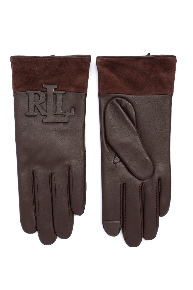 raised logo leather touch glove, Alternate, color, country brown
