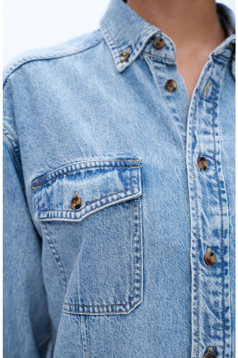 Oversize Denim Button-Up Shirt, Alternate, color, LIGHT BLUE
