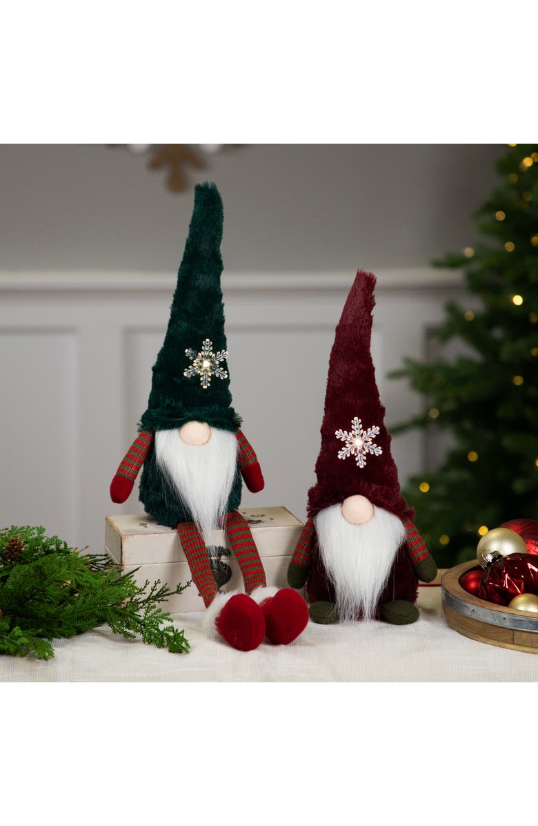 Northlight LED Lighted Sitting Gnome with Snowflake Christmas Figure - 13" - Green, Alternate, color, 