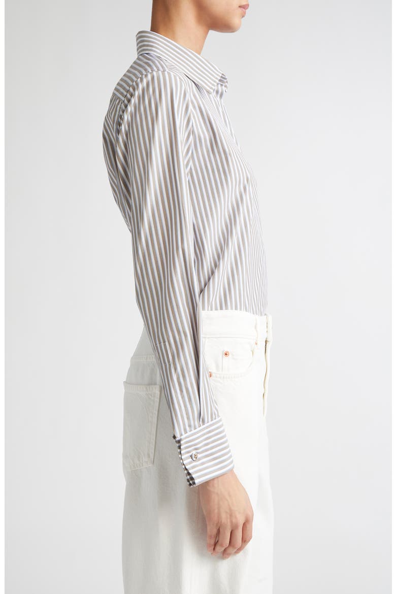 Risors Stripe Stretch Poplin Button-Up Shirt, Alternate, color, HAZELNUT BROWN