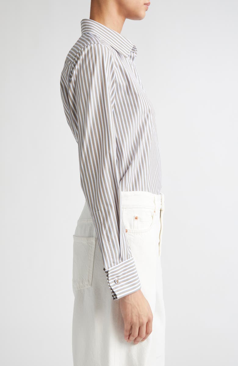 Max Mara Risors Stripe Stretch Poplin Button-Up Shirt, Alternate, color, Hazelnut Brown