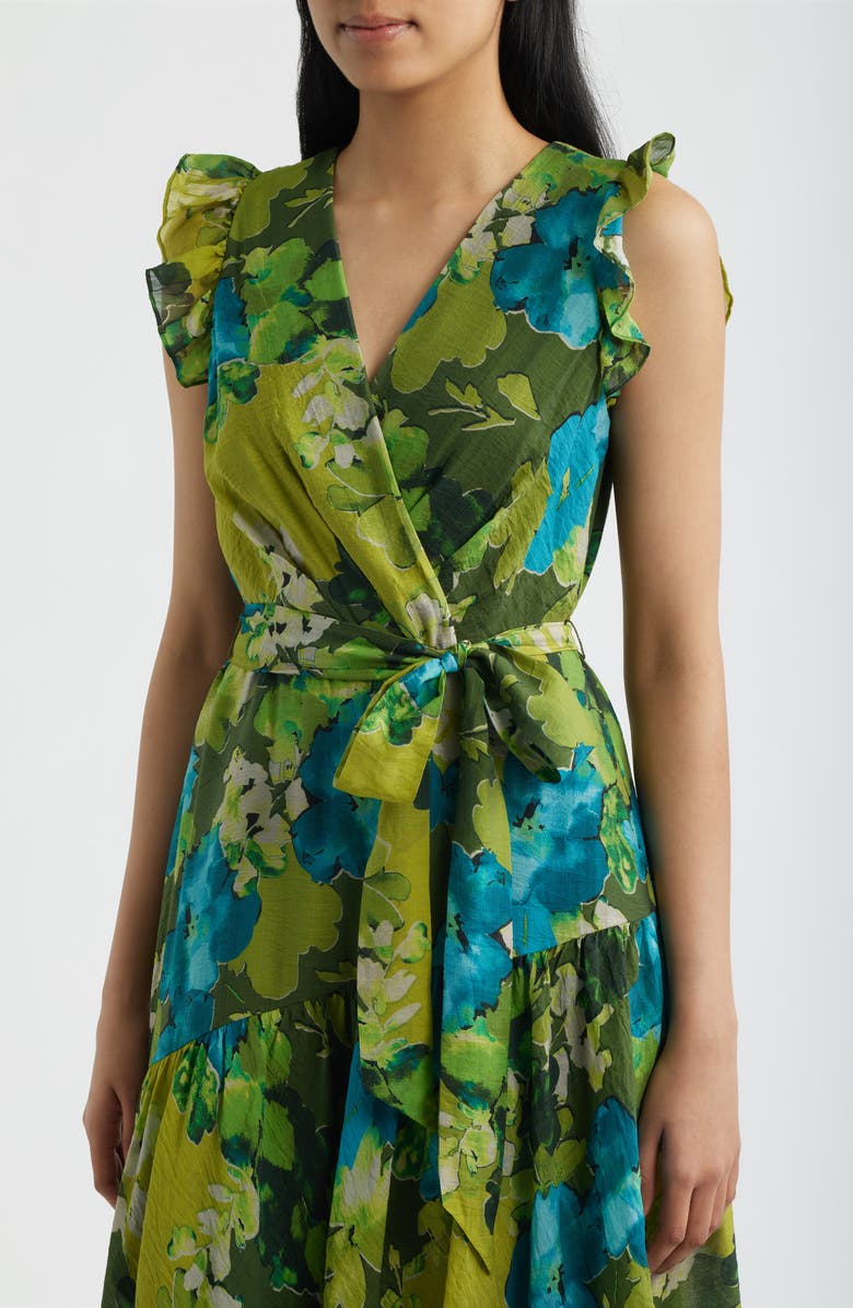 Anne Klein Floral Print Faux Wrap Midi Dress, Alternate, color, Ivy Multi