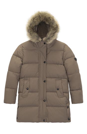 Sam Edelman Kids' Expedition Faux Fur Trim Puffer Jacket In Brown
