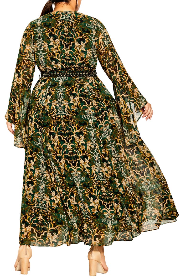 Everly Long Sleeve Faux Wrap Maxi Dress, Alternate, color, GREEN DYNASTY PRT