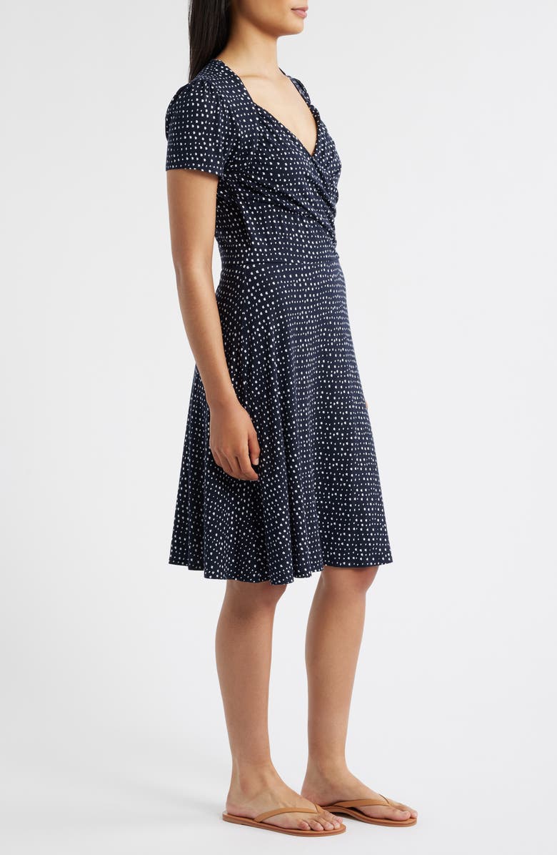 Loveappella Dot Print Surplice Neck Dress, Alternate, color, Navy