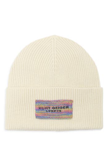 Kurt Geiger London Logo Patch Cuffed Beanie In Neutral