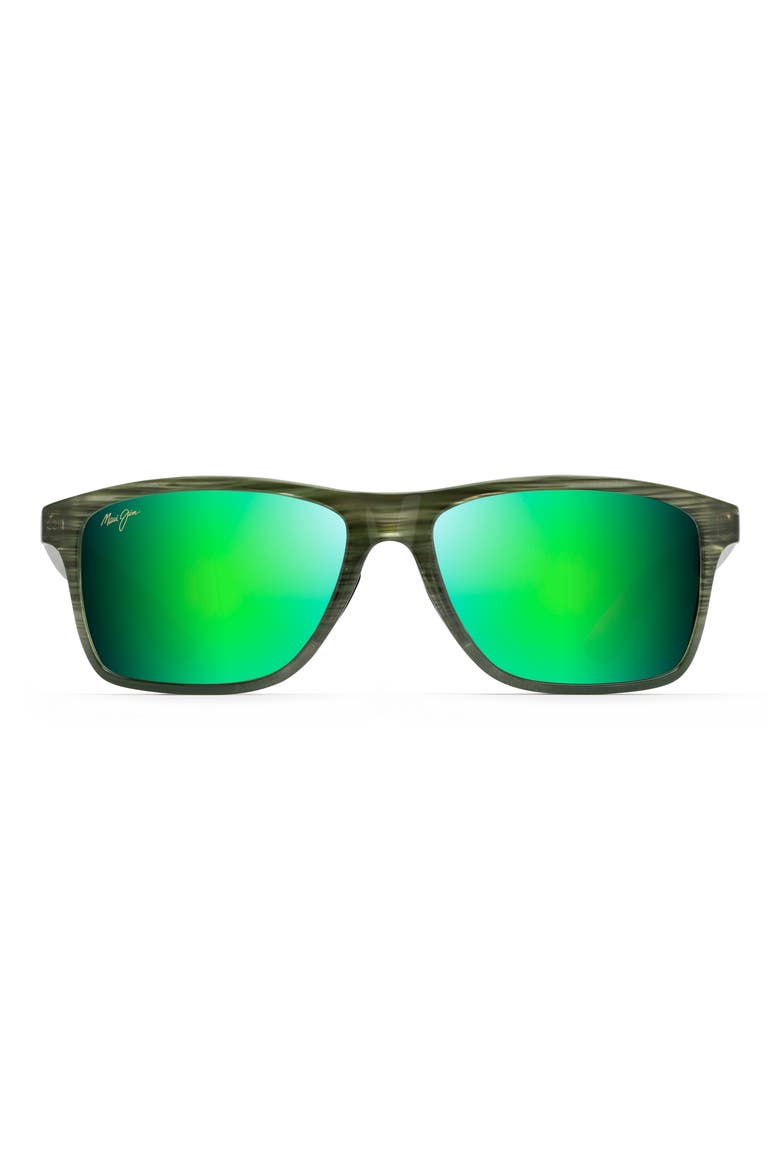 Onshore 58mm Polarized Rectangular Sunglasses, Alternate, color, OLIVE STRIPE FADE
