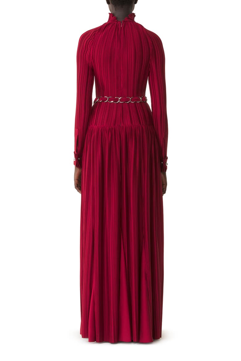 Long Pleated Charmeuse Dress, Alternate, color, Ruby