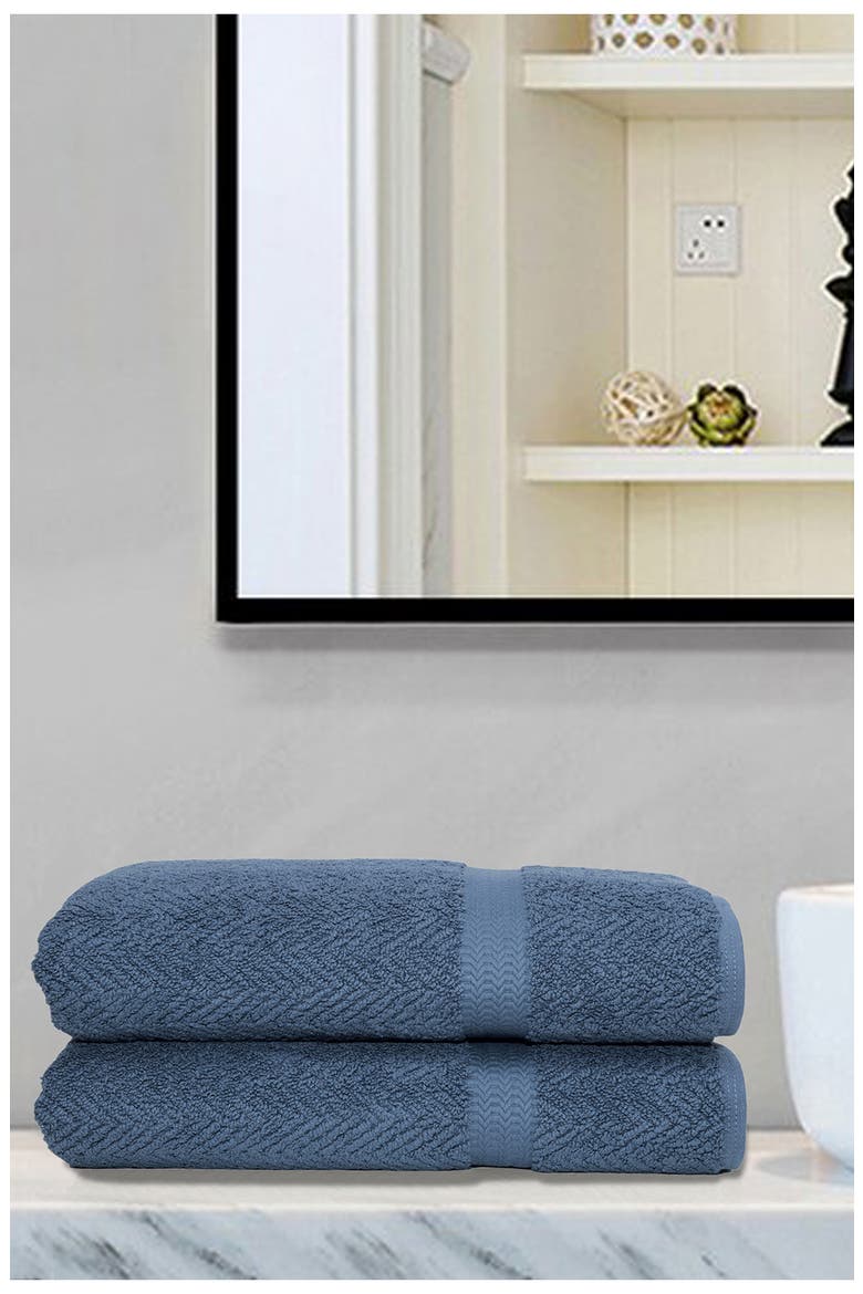 Herringbone Turkish Cotton Bath Towel - Set of 2, Alternate, color, MIDNIGHT BLUE