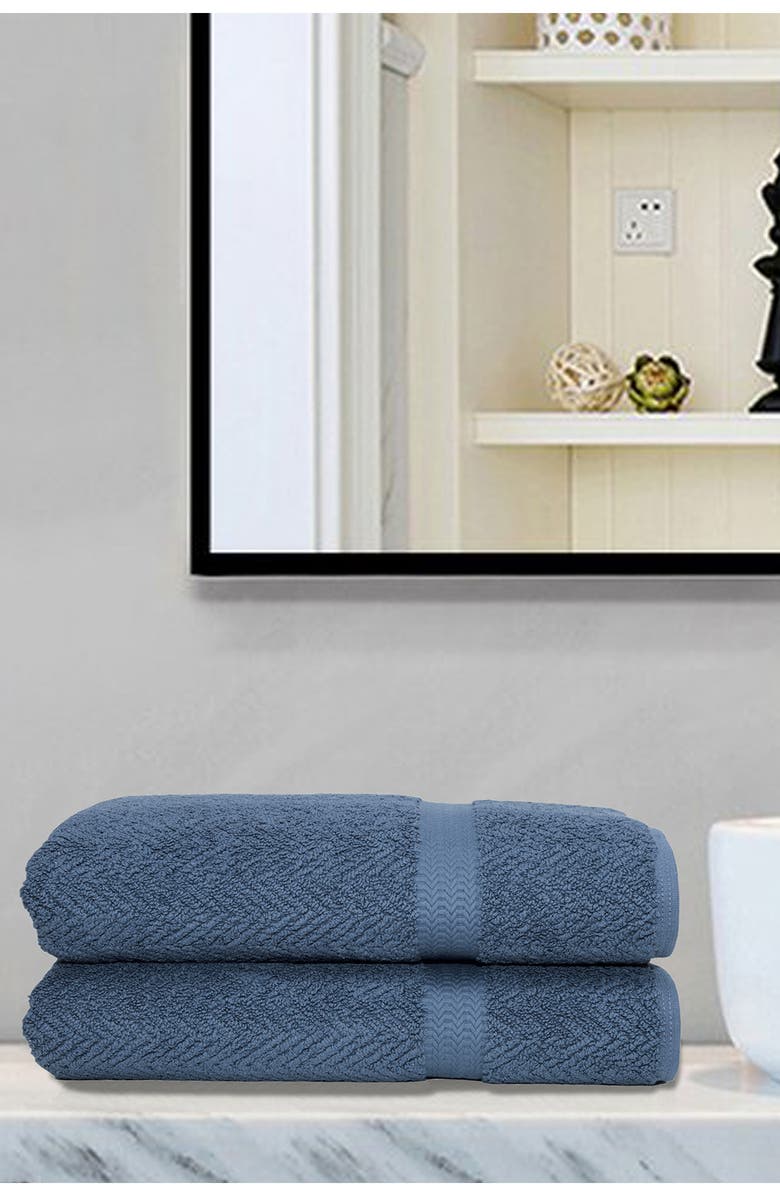 Linum Home Textiles Herringbone Turkish Cotton Bath Towel - Set of 2, Alternate, color, Midnight Blue