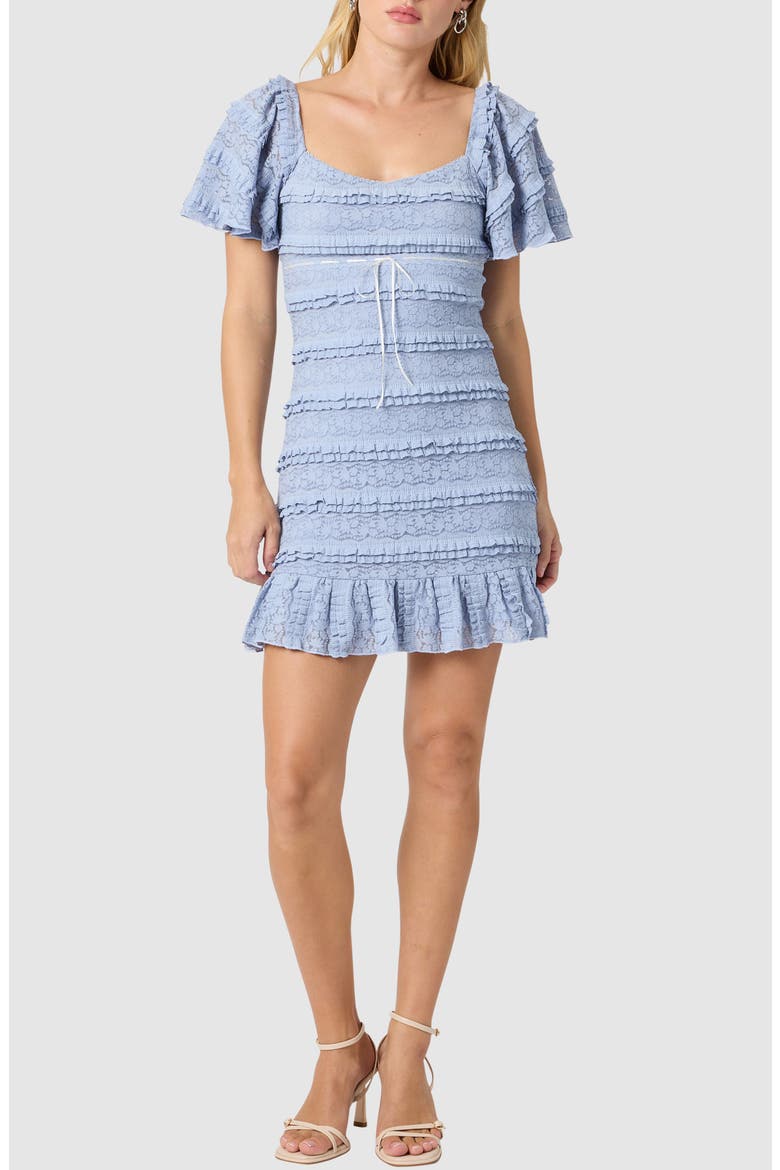 Flutter Sleeve Lace Minidress, Main, color, PERIWINKLE
