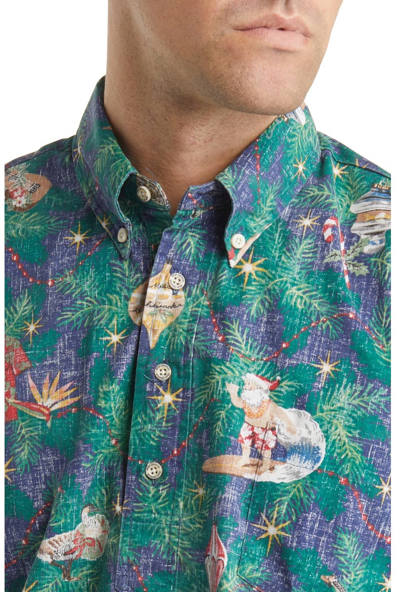 Hawaii Christmas Classic Fit Short Sleeve Button-Down Polo Shirt, Alternate, color, NAVY