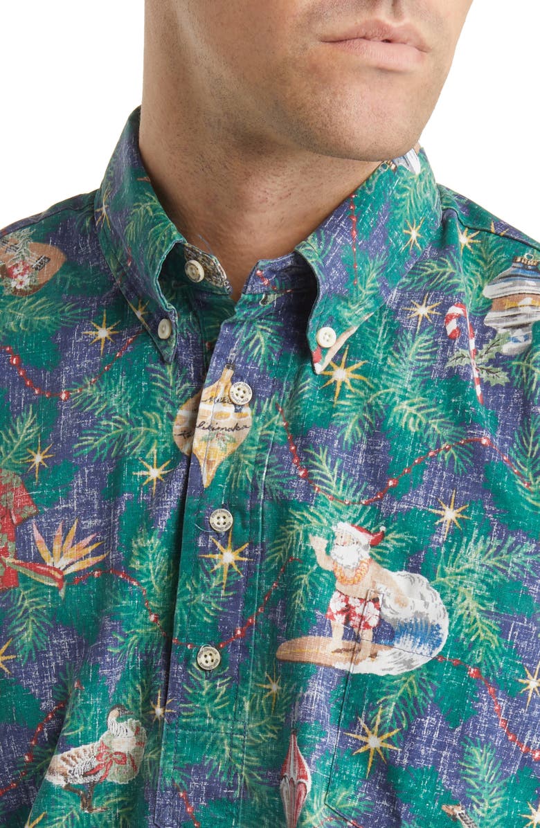 Reyn Spooner Hawaii Christmas Classic Fit Short Sleeve Button-Down Polo Shirt, Alternate, color, 