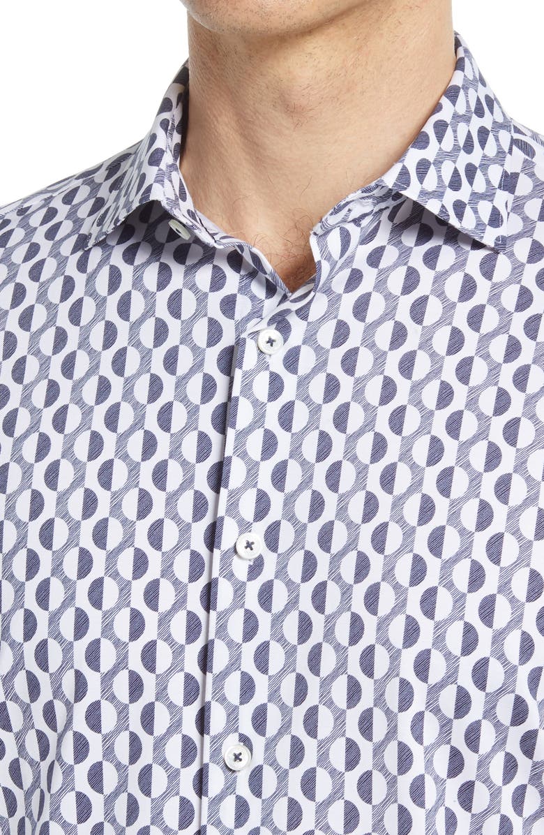 Bugatchi Tech Geometric Knit Stretch Cotton Button-Up Shirt, Alternate, color, 