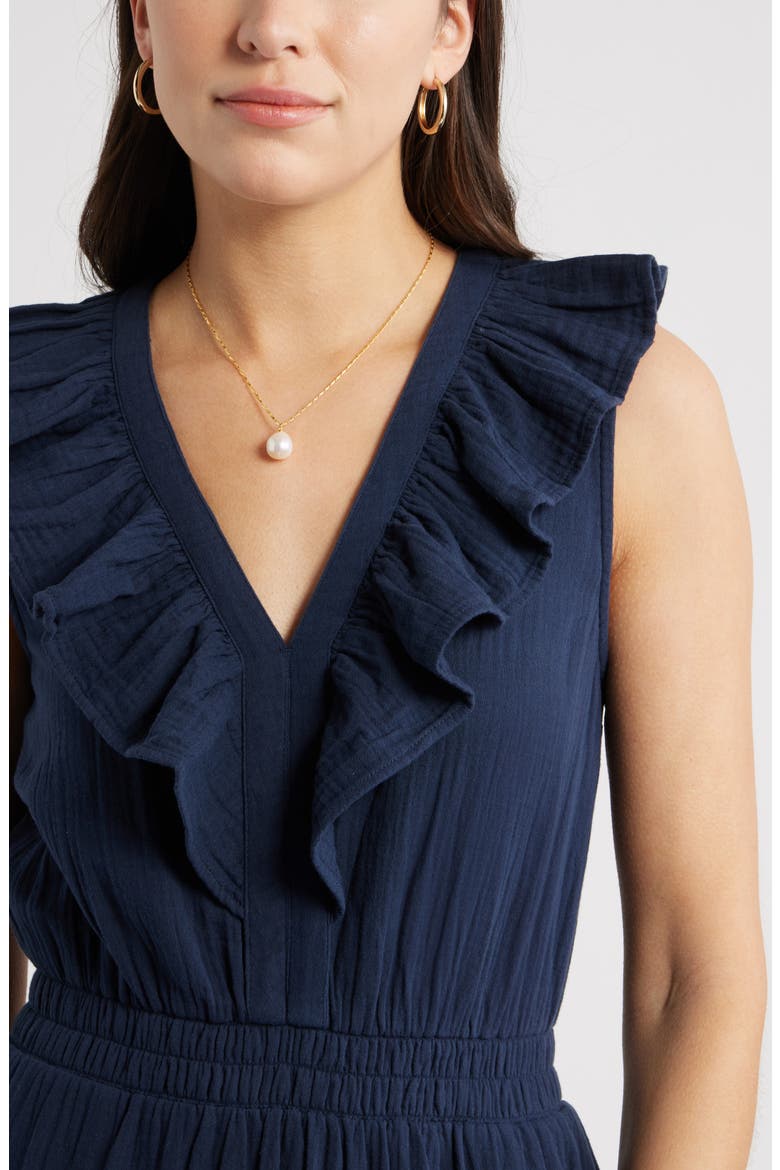 Ruffle Sleeveless Tiered Cotton Midi Dress, Alternate, color, NAVY STILL