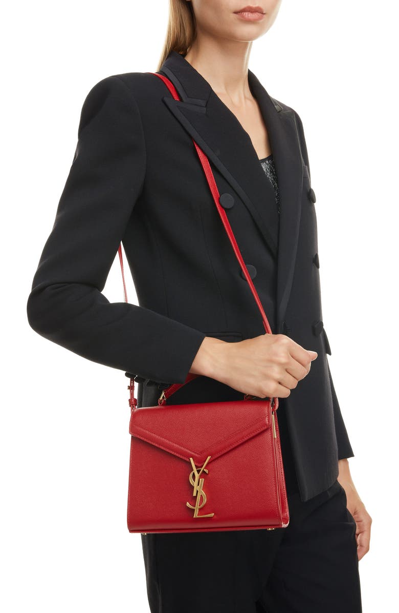 Saint Laurent Mini Cassandre Leather Top Handle Bag, Alternate, color,