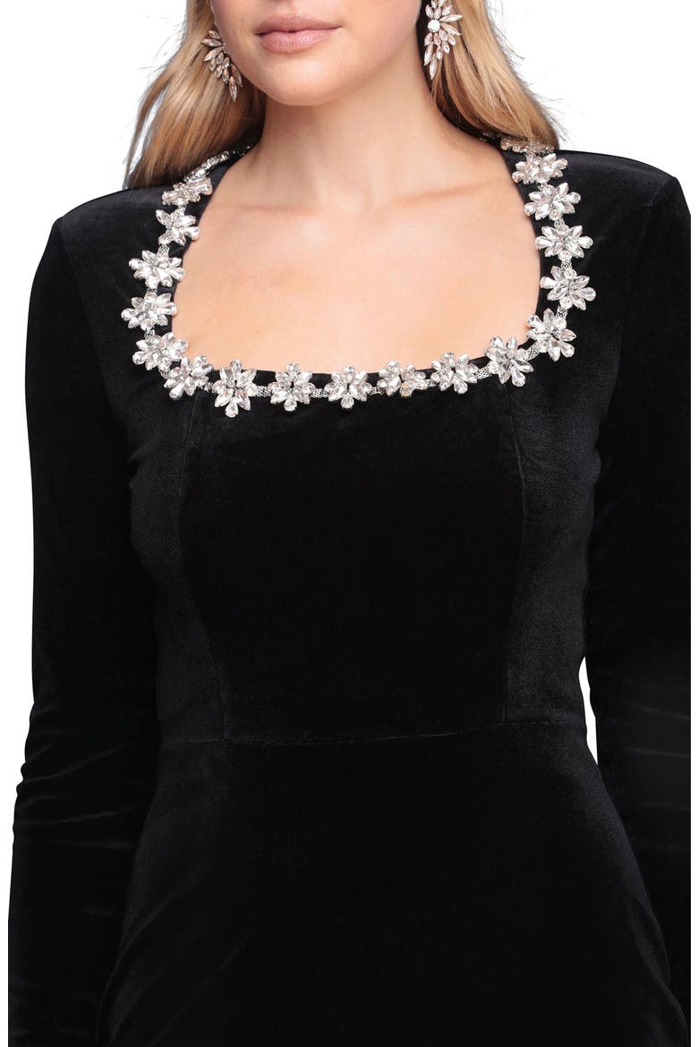 Crystal Embellished Long Sleeve Stretch Velvet Minidress, Alternate, color, BLACK