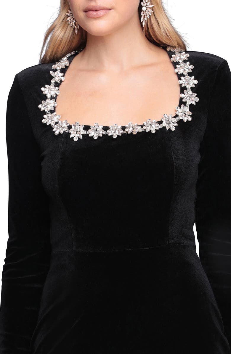 Avec Les Filles Crystal Embellished Long Sleeve Stretch Velvet Minidress, Alternate, color, Black
