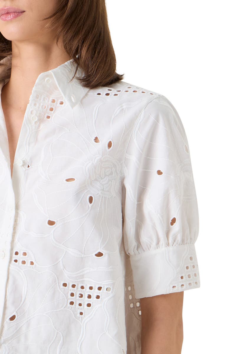 Akris punto Embroidered Cotton Eyelet Button-Up Shirt, Alternate, color, Cream