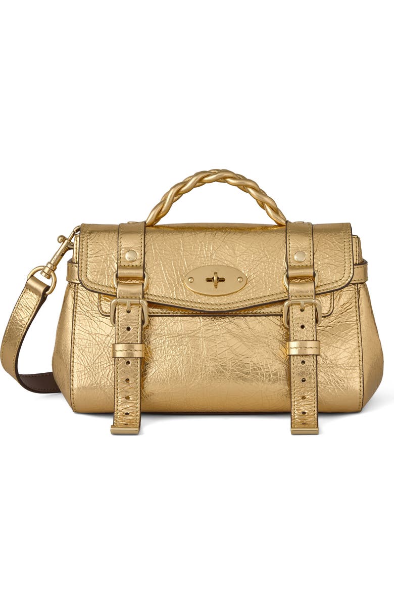 Mulberry Mini Alexa Metallic Leather Satchel, Main, color, Somerset Gold