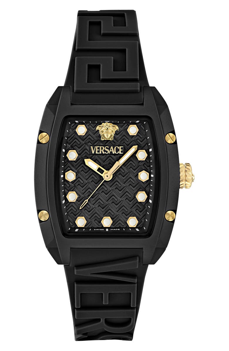 Versace Dominus Ceramic Strap Watch, 44mm x 36mm, Main, color, Black