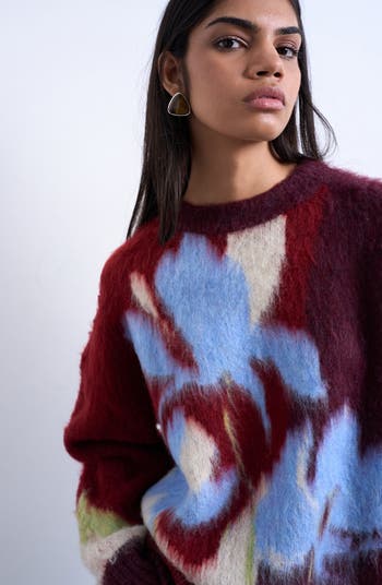 Blurred Floral Fuzzy Sweater