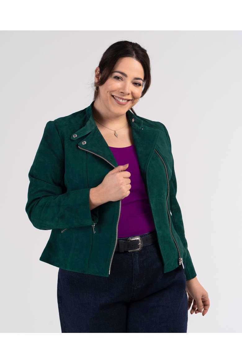 Hudson Suede Biker Jacket, Main, color, Blue Spruce