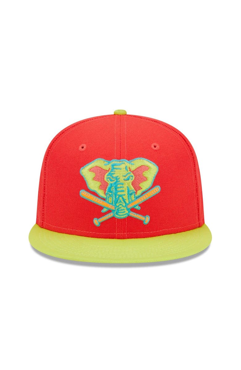 New Era Men's New Era Red/Neon Green Oakland Athletics 40th Anniversary Lava Highlighter Combo 59FIFTY Fitted Hat, Alternate, color, Red