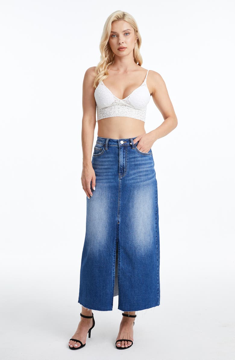 Bayeas Raw Hem Denim Midi Skirt, Alternate, color, Sweet