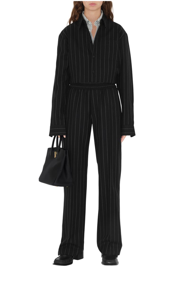 Burberry Cropped Pinstriped Wool Shirt, Main, color, 