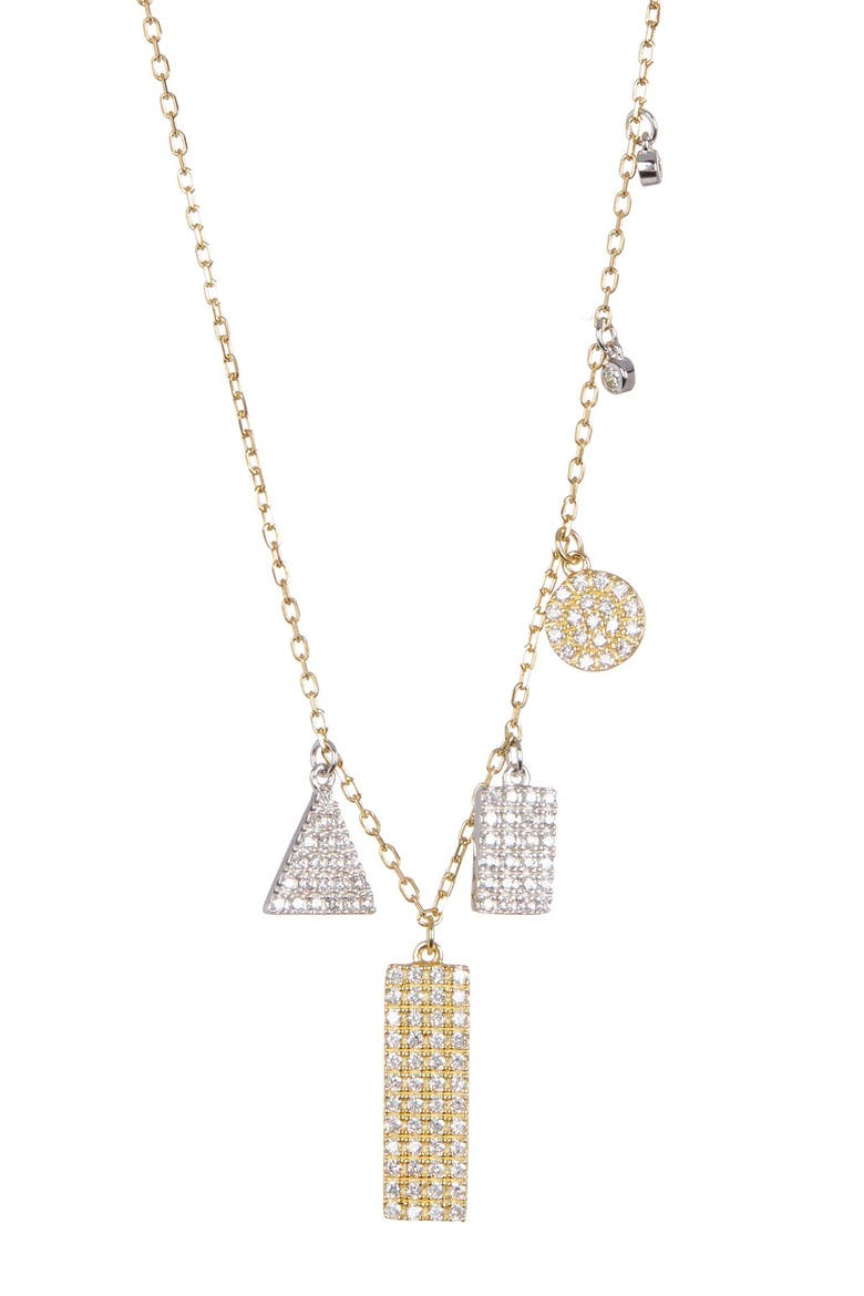 Gold Plated Sterling Silver Multi Shaped Pavé Swarovski Crystal Accented Pendant Necklace, Main, color, MULTI