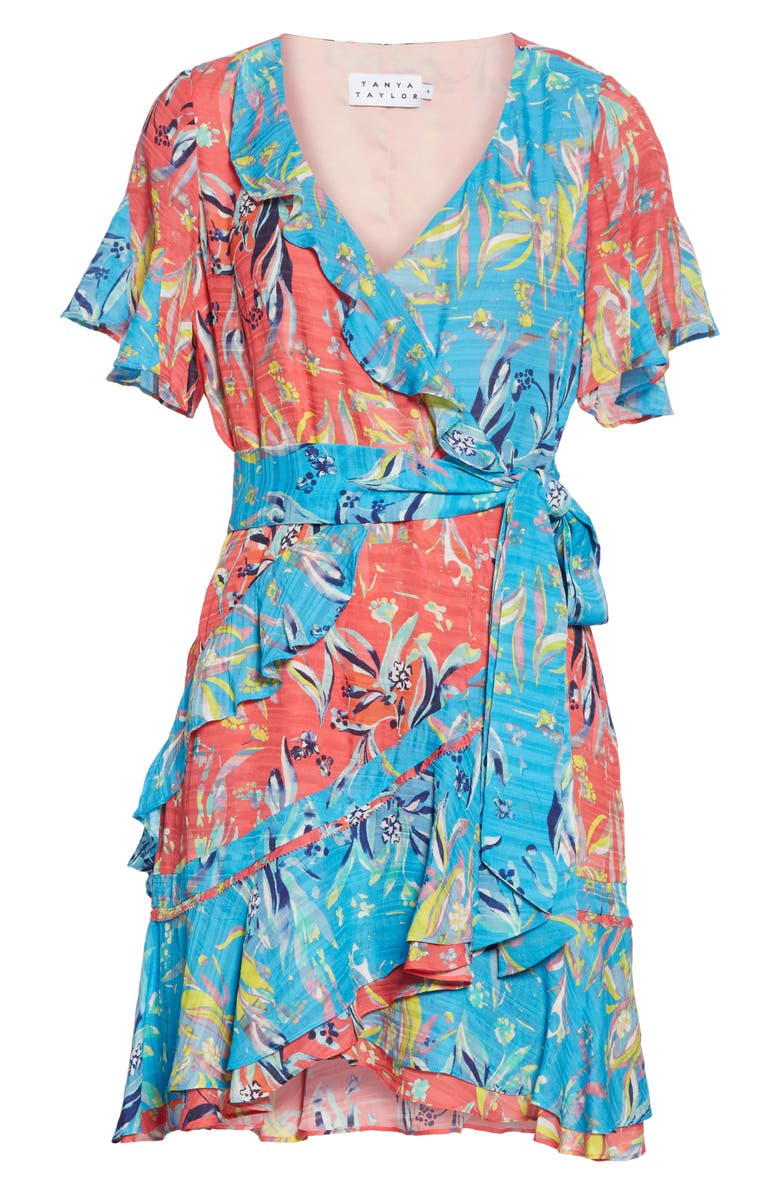Tanya Taylor Bianka Two-Tone Floral Print Silk Minidress, Alternate, color,