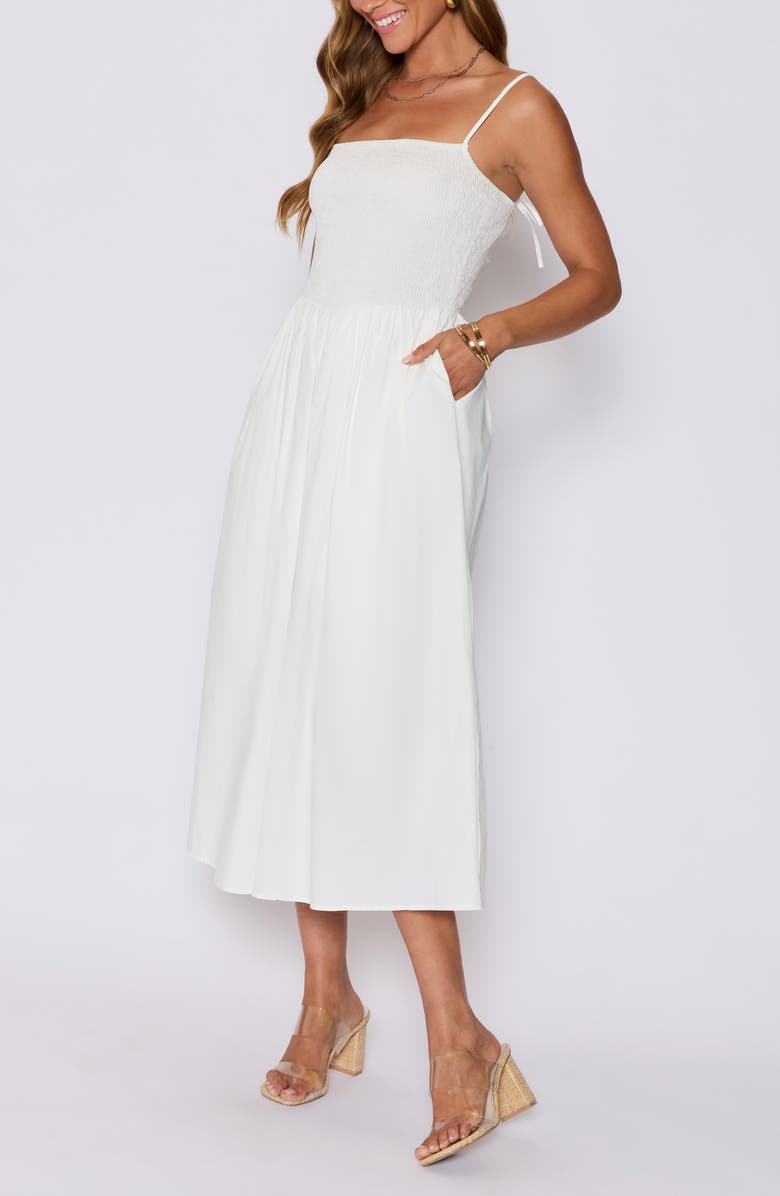 VICI Collection Essential Smocked Cotton Sundress, Alternate, color, White