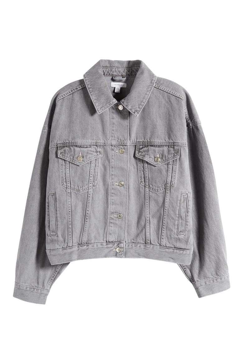 Balloon Sleeve Cotton Denim Trucker Jacket, Main, color, GREY