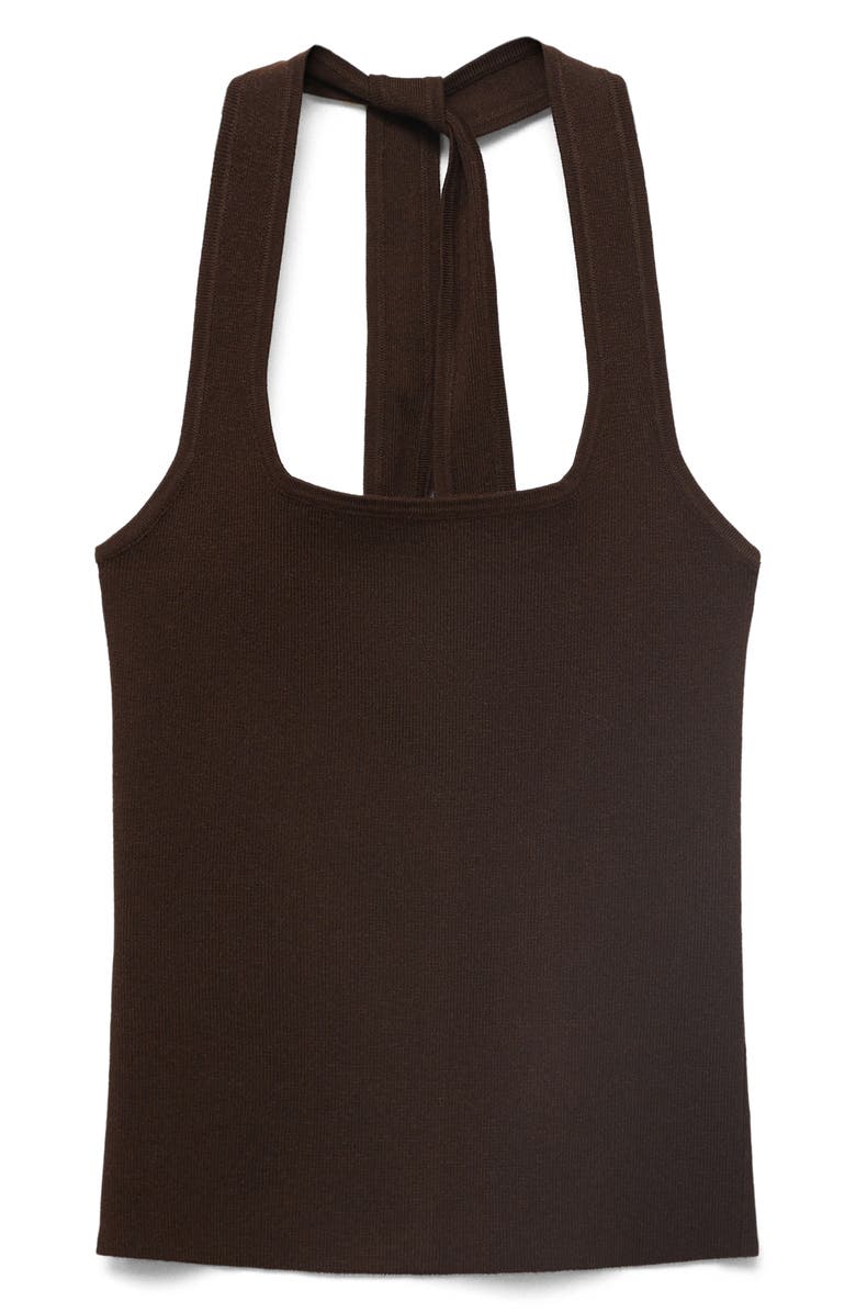MANGO Knit Halter Tank, Alternate, color, Chocolate