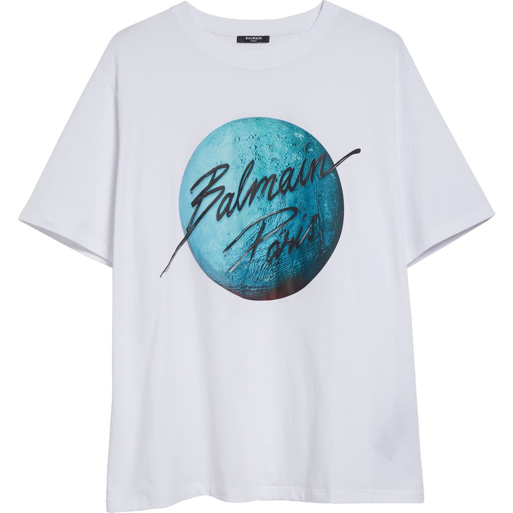 Shop Balmain Planet Logo Graphic T-shirt In White