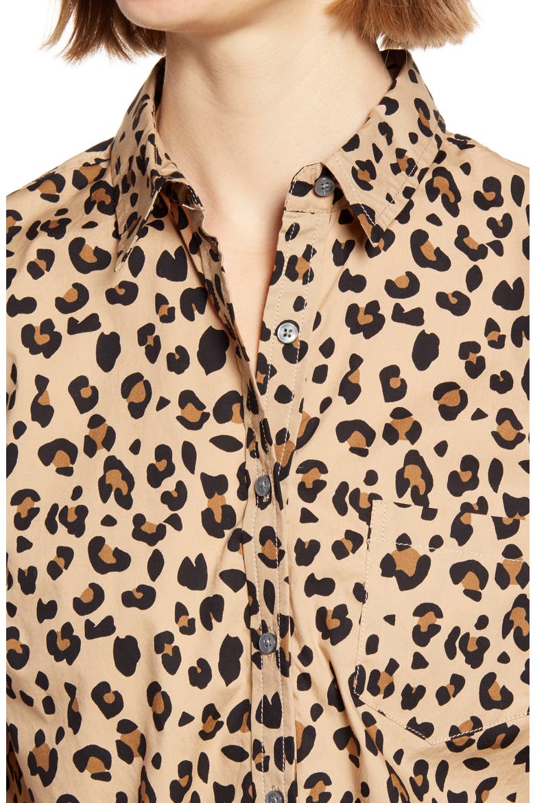 Print Cotton Poplin Popover Top (Nordstrom Exclusive), Alternate, color, MOD CAMEL