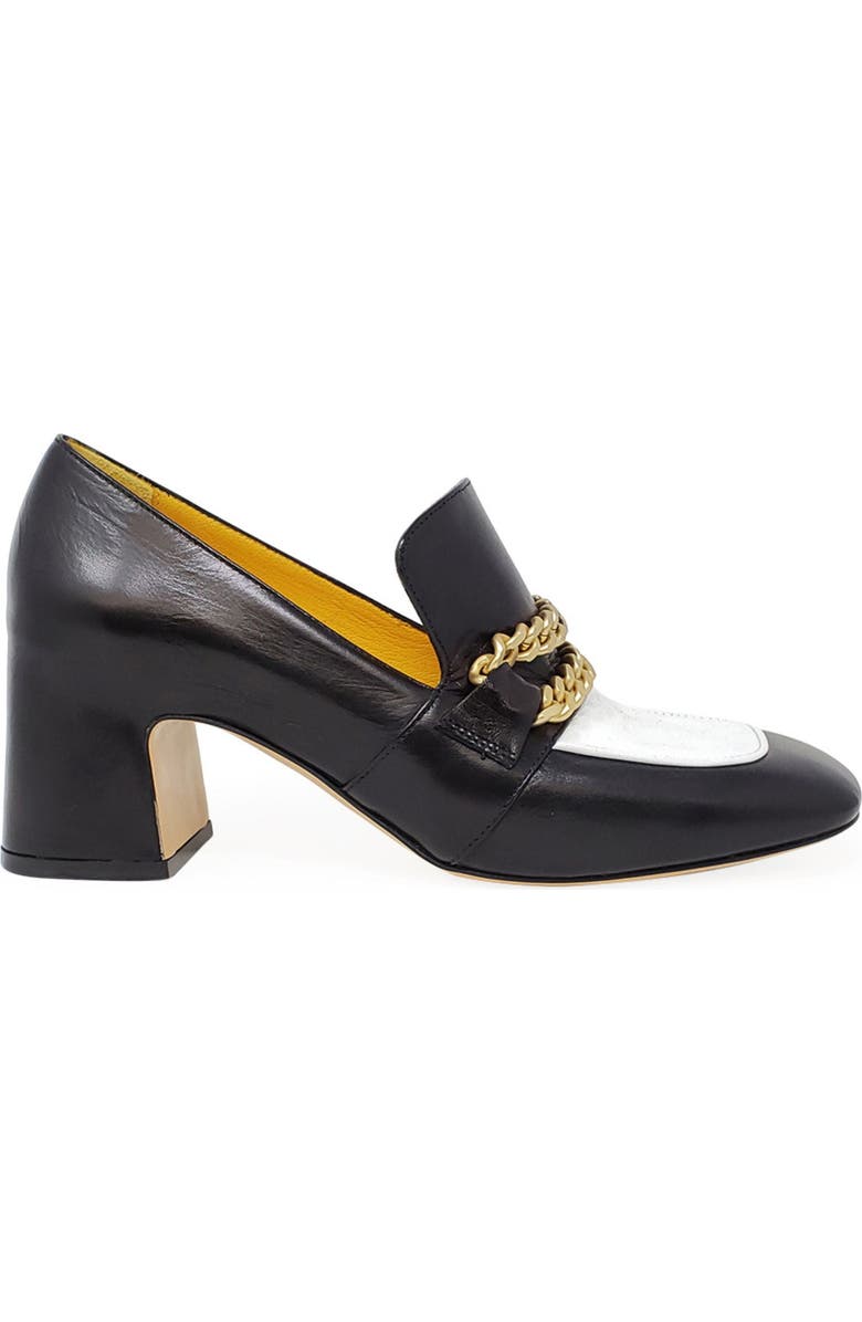 Madison Maison Mid Heel Loafer With Chain, Main, color, Black/White